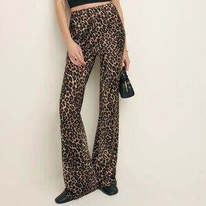 Reformation Gale Satin Silk Mid Rise Bias Wide Leg Pants Leo Leopard Cheetah
